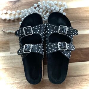 HARTFORD | 8 / 8.5 | Leather Studded Double Buckle Birkenstock Platform Sandals